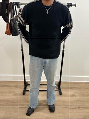 Men's Black Crewneck Sweater with Contrast Stripes
